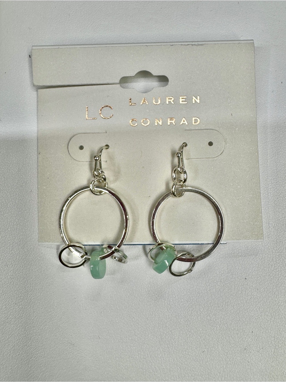 Kohl's Silver Hoop Earrings with Mint Green Beads